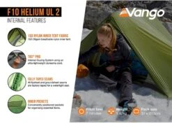 Vango F10 Helium UL 2 Ultralichte Trekking Tunneltent - 1/2 Persoons - Groen -Openlucht Kampeer Winkel 1900 1783 f10 helium ul 2 5