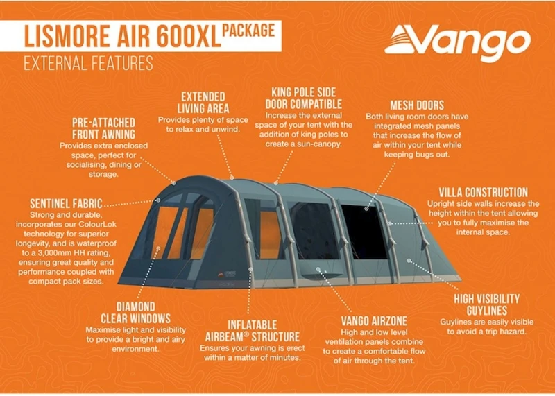 Vango Lismore Air 600XL Opblaasbare Tunneltent - 5 Persoons - Groen 14 Vango Lismore Air 600XL Opblaasbare Tunneltent - 5 Persoons - Groen - Afbeelding 14